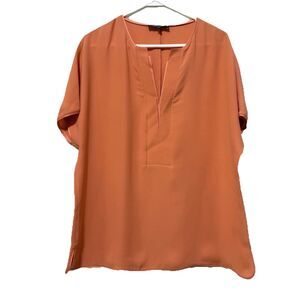 Lafayette 148 New York Women Size M 100% Silk Orange Short Sleeve Blouse Top
